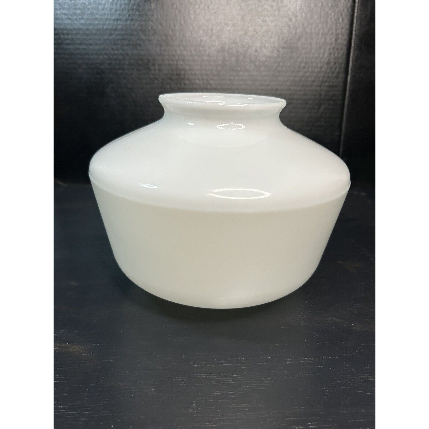 MCM milk glass schoolhouse light shade interior view