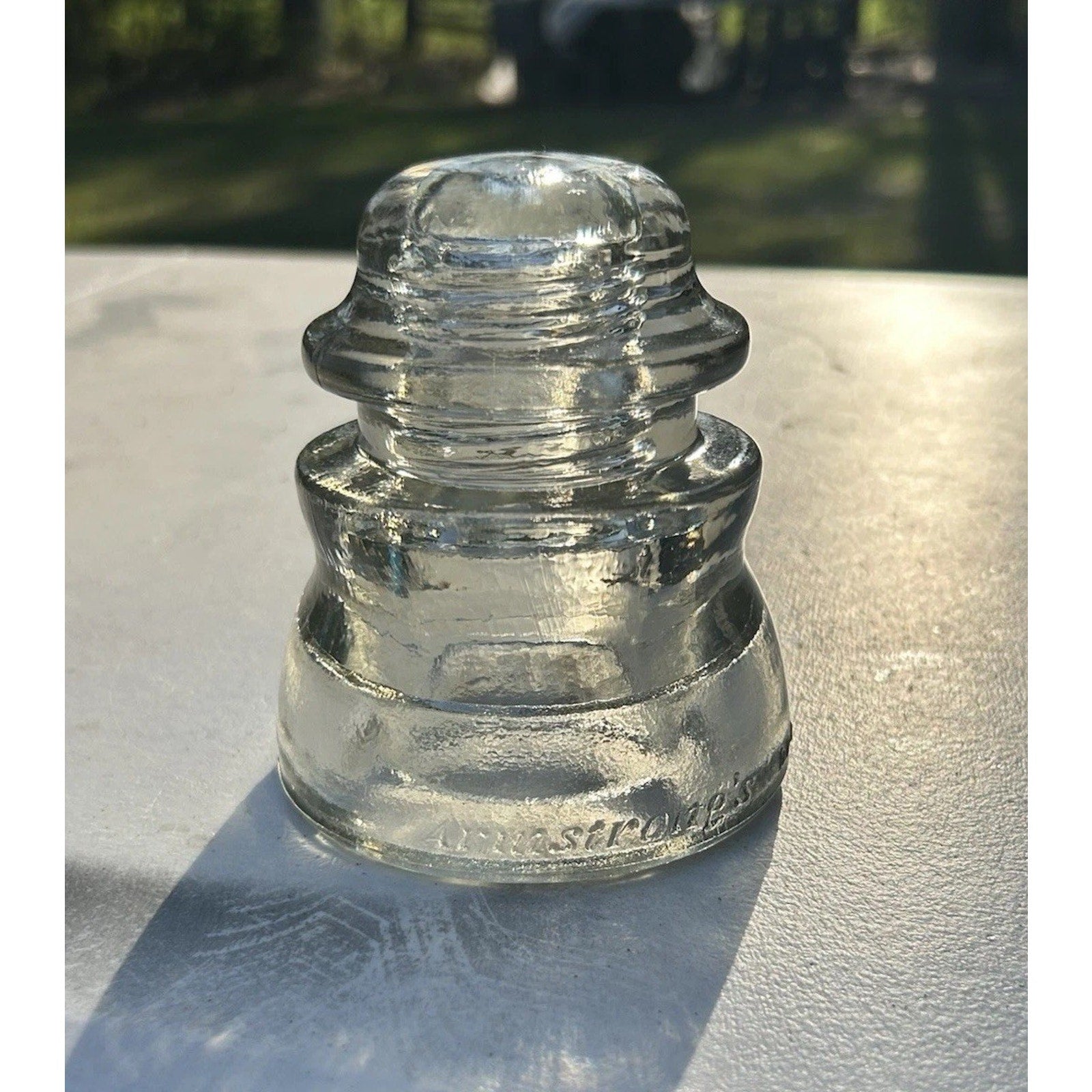 Clear Armstrong DP-1 glass insulator crown top detail Made in USA