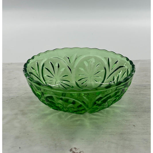 Vintage Green Depression Glass Bowl | Floral Pressed Glass Decorative Bowl | Farmhouse Cottage Decor