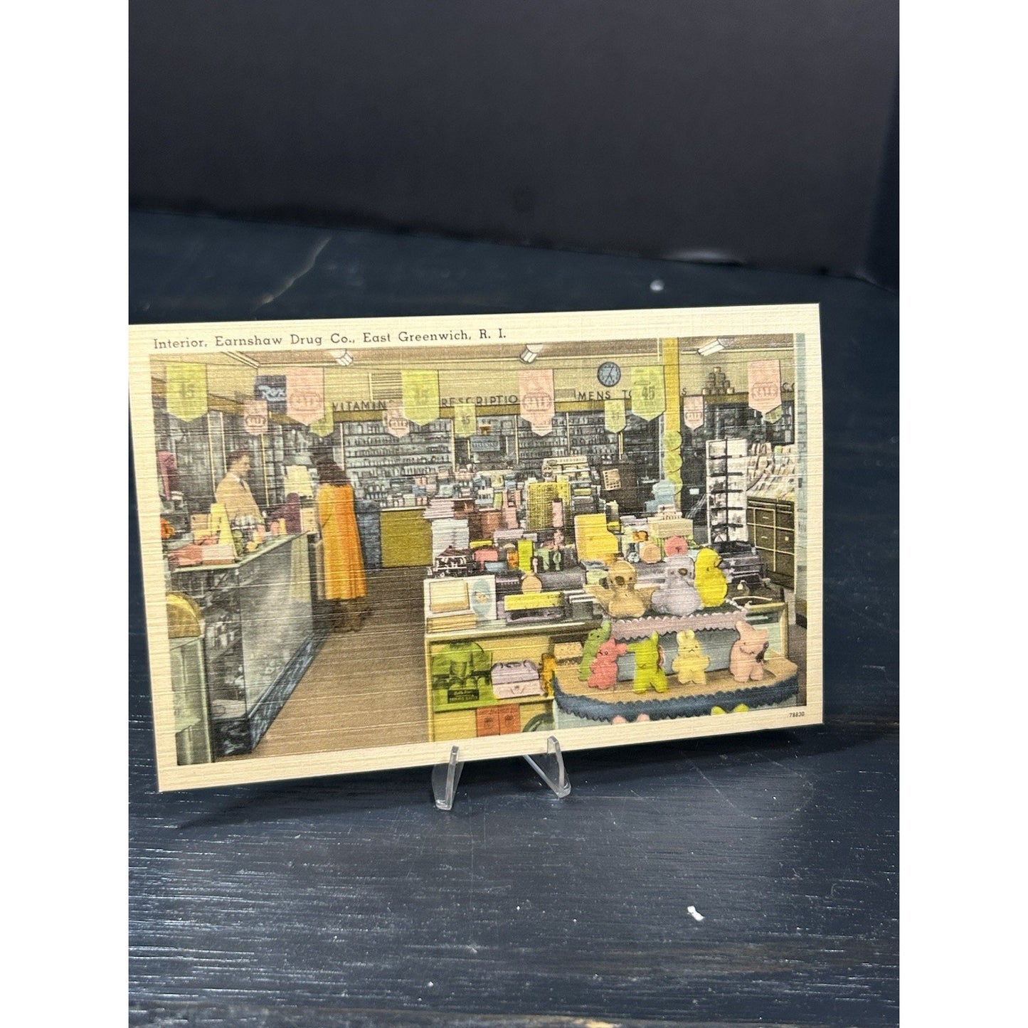 Vintage 1930s EARNSHAW DRUG STORE INTERIOR EAST GREENWICH RHODE ISLAND POSTCARD