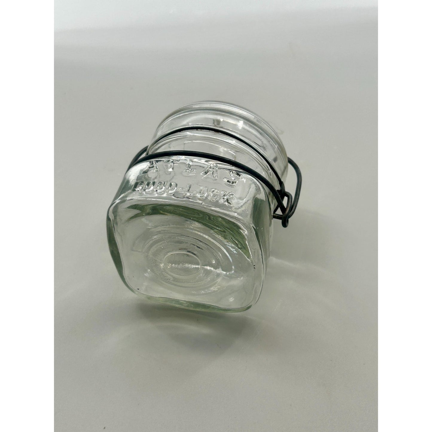 Atlas Good Luck Clover Half Pint Mason Jar Original Wire Bail Glass Lid Antique Hazel Atlas 1920s