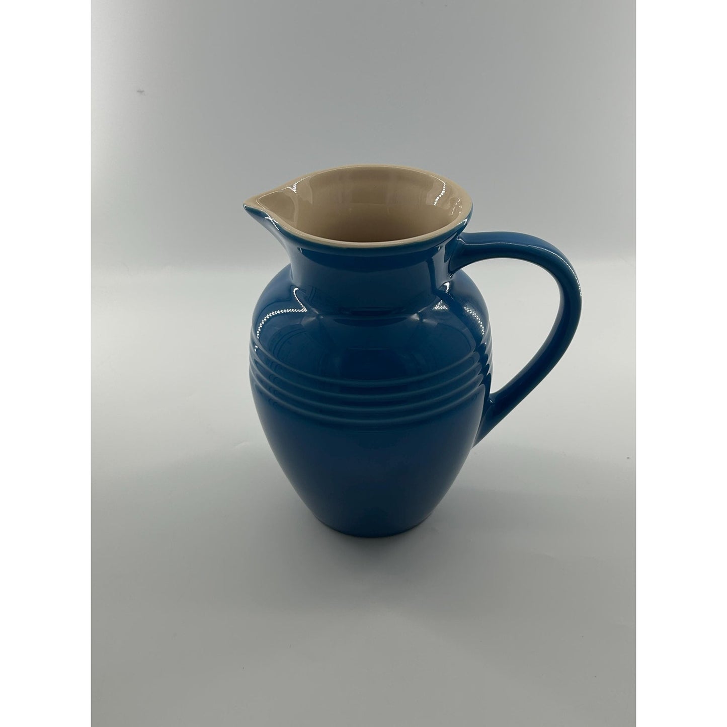 Le Creuset Marseille Blue Stoneware Pitcher Cream Interior Water Jug Farmhouse Kitchen Decor Pouring Jug French Country Decor Large Ceramic