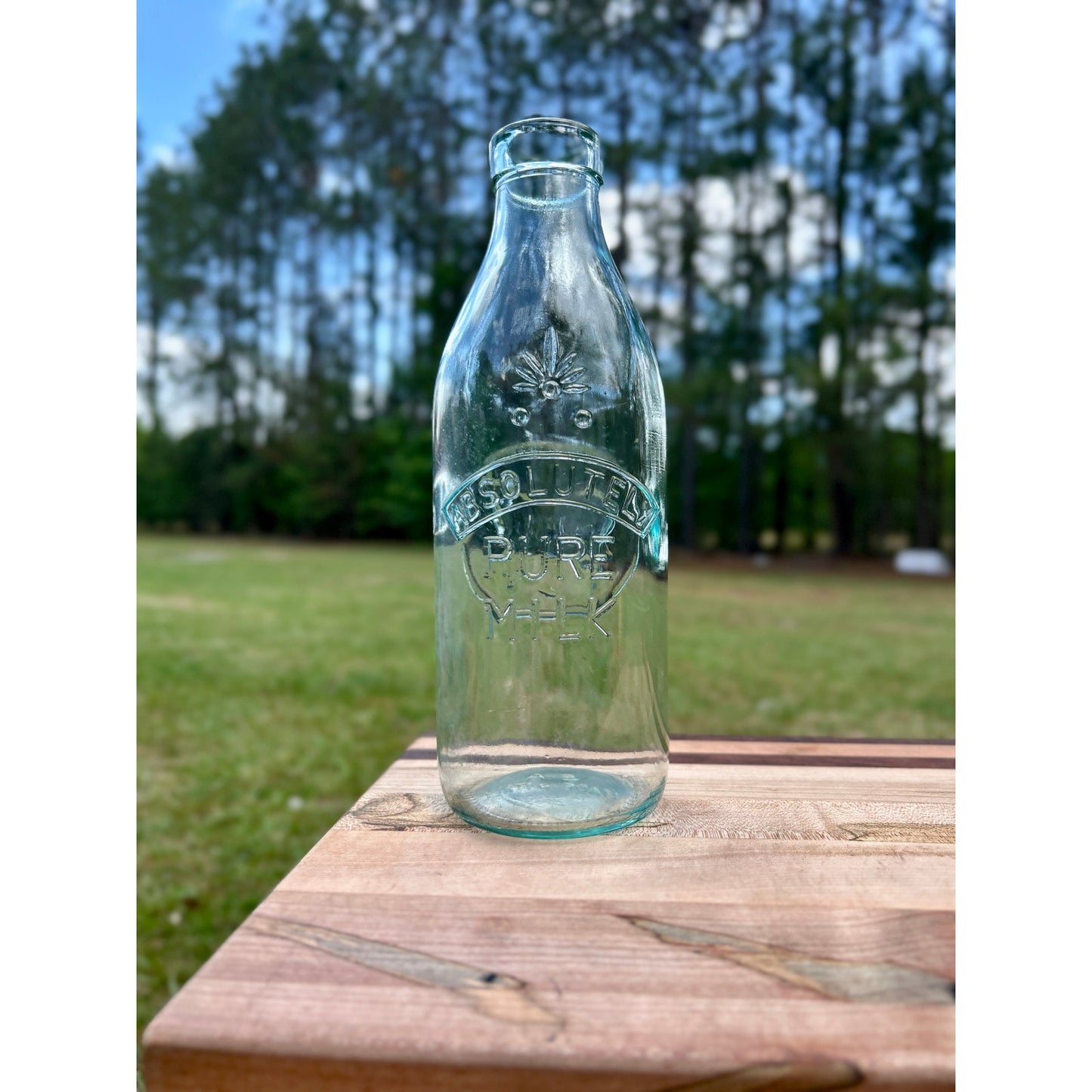 Vintage Italian Absolutely Pure Milk Bottle Embossed Cow Aqua Glass 1 Quart