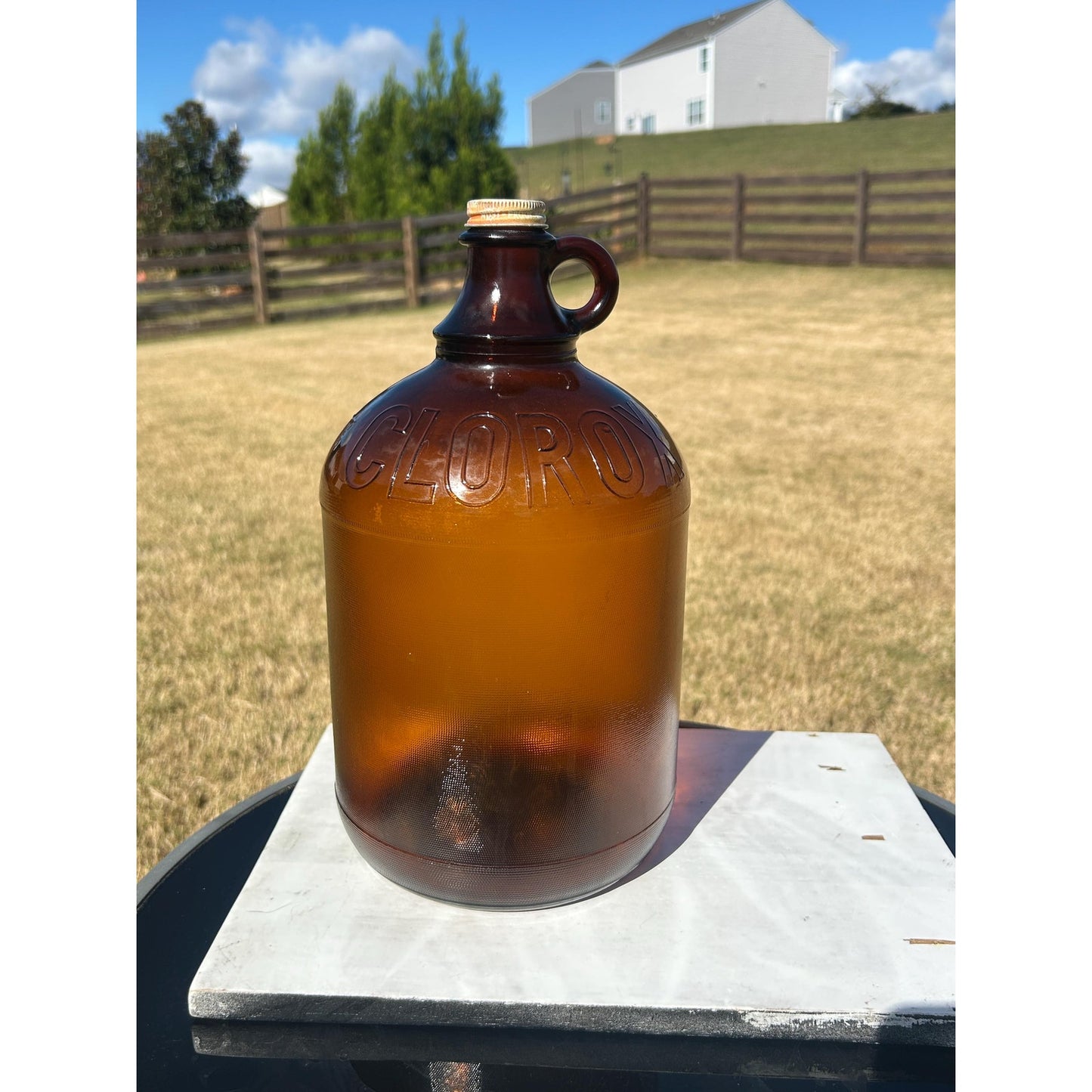 Lot of 2 Vintage Clorox Brown Glass Jugs – 1 Gallon & Half Gallon, Embossed Amber Bottles w/ Original Caps, 1940s–1950s Bleach Bottles