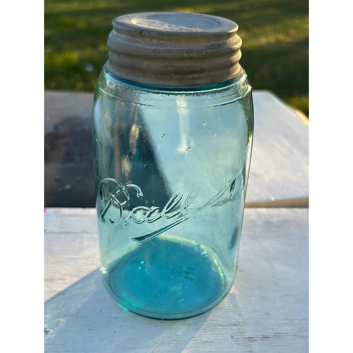 1900-1910 Ball Mason W "triple L Jar Quart Aqua Blue Glass W Lots Of Bubbles! | Mason_jar | Rare_jar | Blue_mason | Home_decor | Zinc