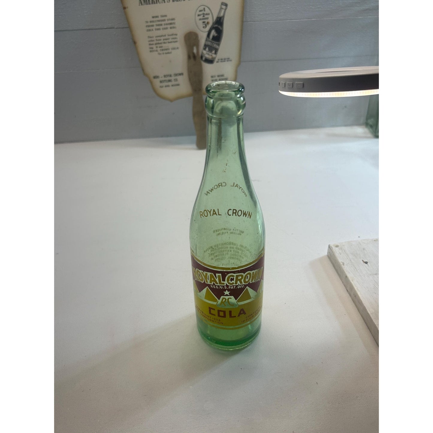 Vintage RC Royal Crown Cola Bottle & Shirley Temple Advertising Fan – 1930s 1940s Soda Memorabilia Lot – Nehi Cola Advertising Collectibles