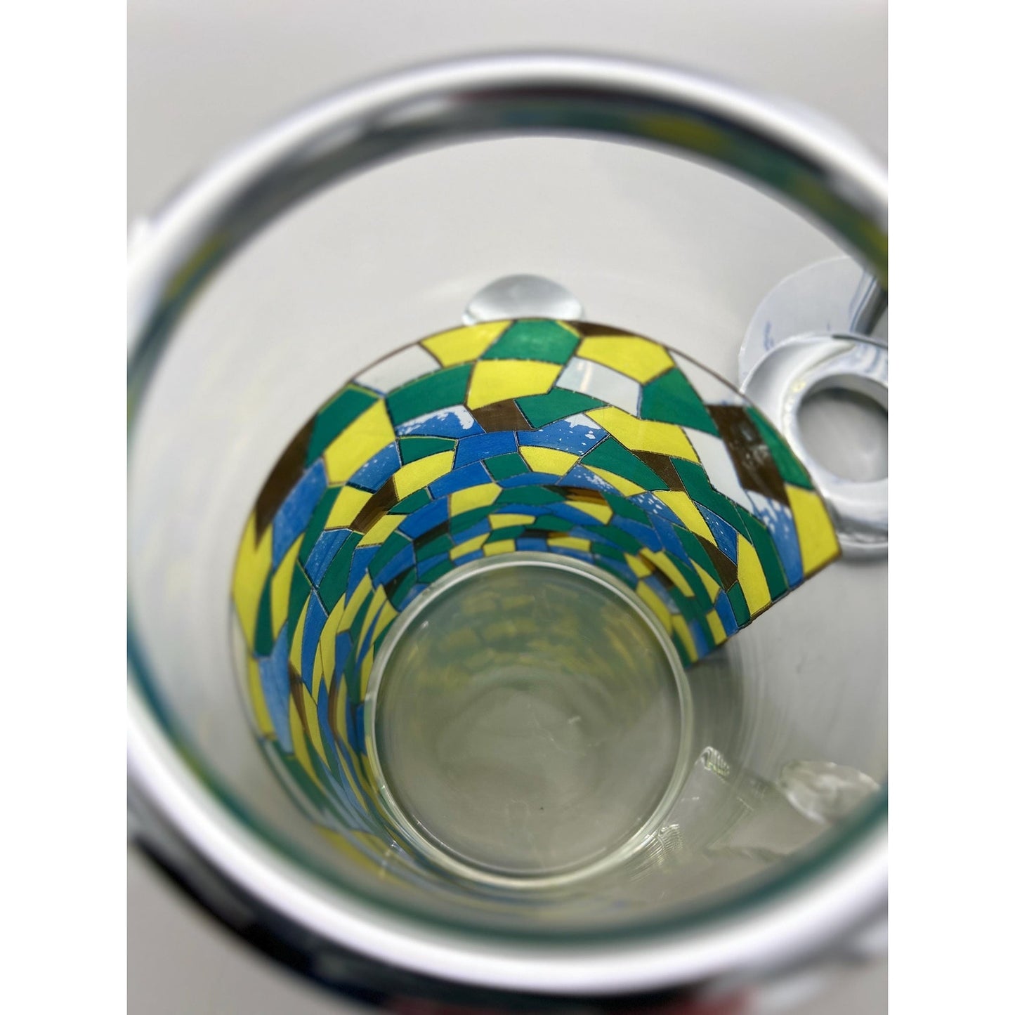Mid Century Modern Mosaic Glass Pitcher w Chrome Lid & Ice Tube Insert – 1960s Atomic Barware – Retro MCM Entertaining