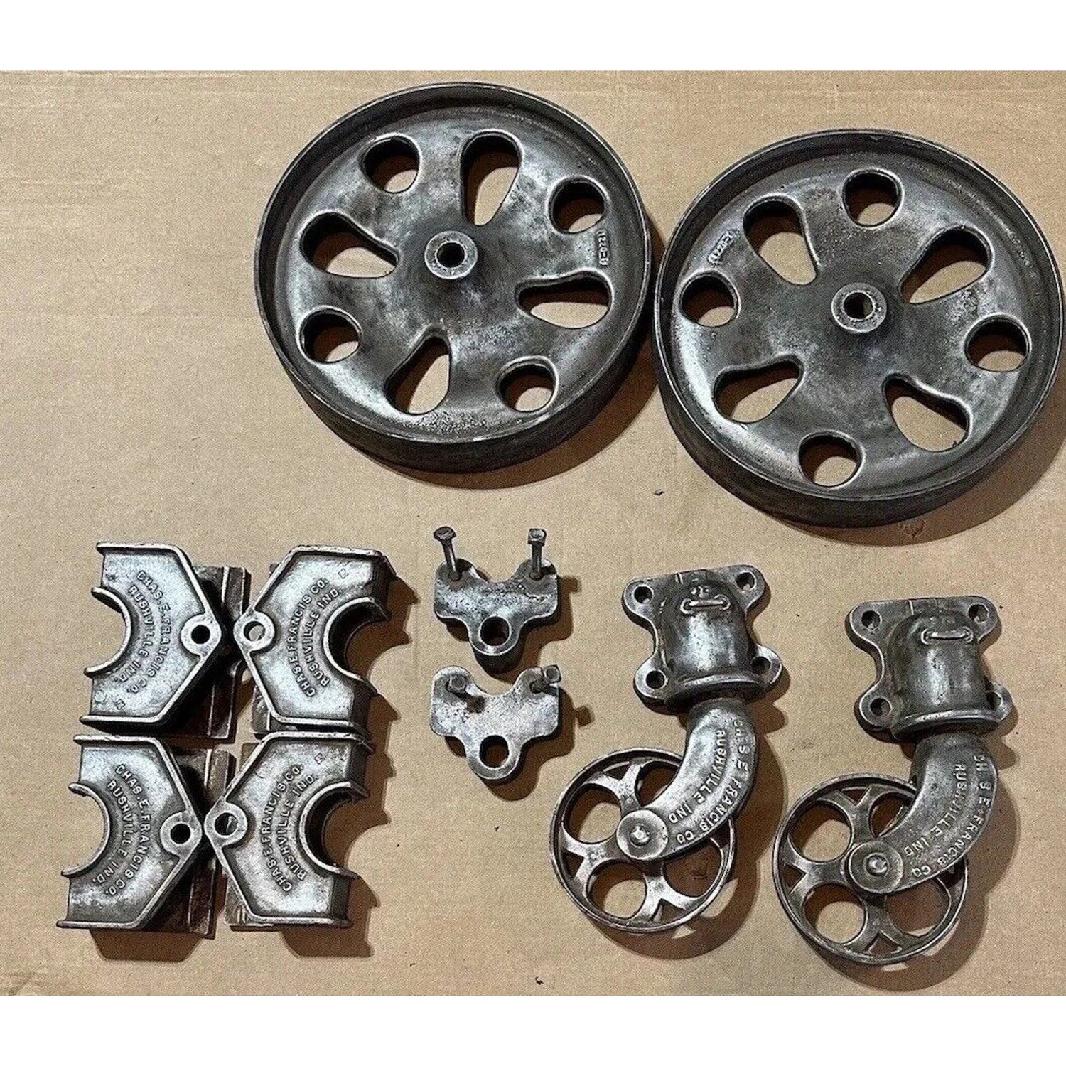 Antique Factory Cart Complete Set of Hardware Rare Cast Iron Industrial