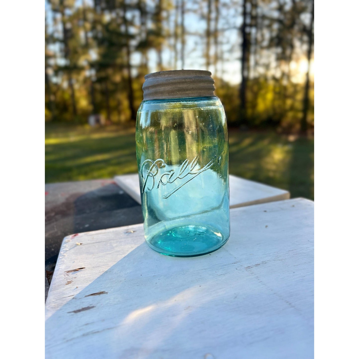 1900-1910 Ball Mason W "triple L Jar Quart Aqua Blue Glass W Lots Of Bubbles! | Mason_jar | Rare_jar | Blue_mason | Home_decor | Zinc