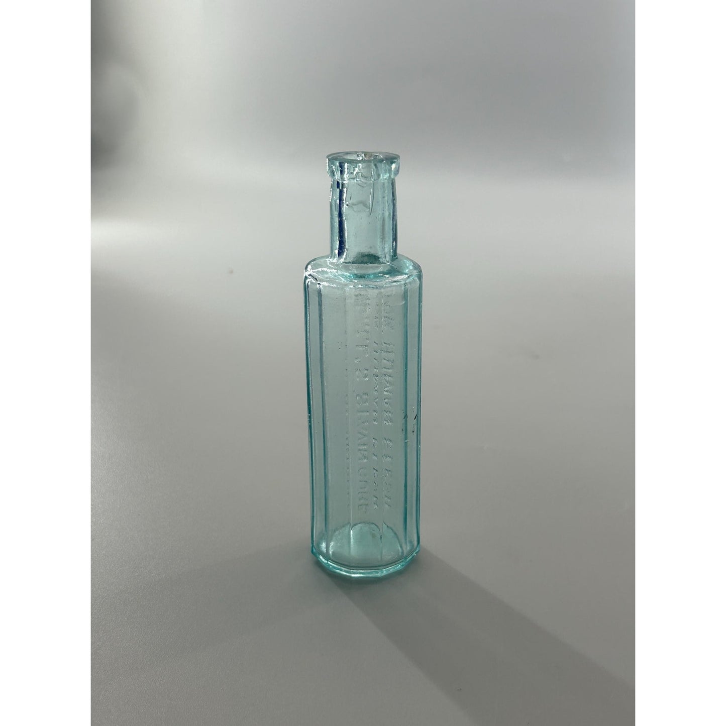 Antique Kendall’s Spavin Cure For Human Flesh Bottle – Aqua Glass Embossed Patent Medicine c1900