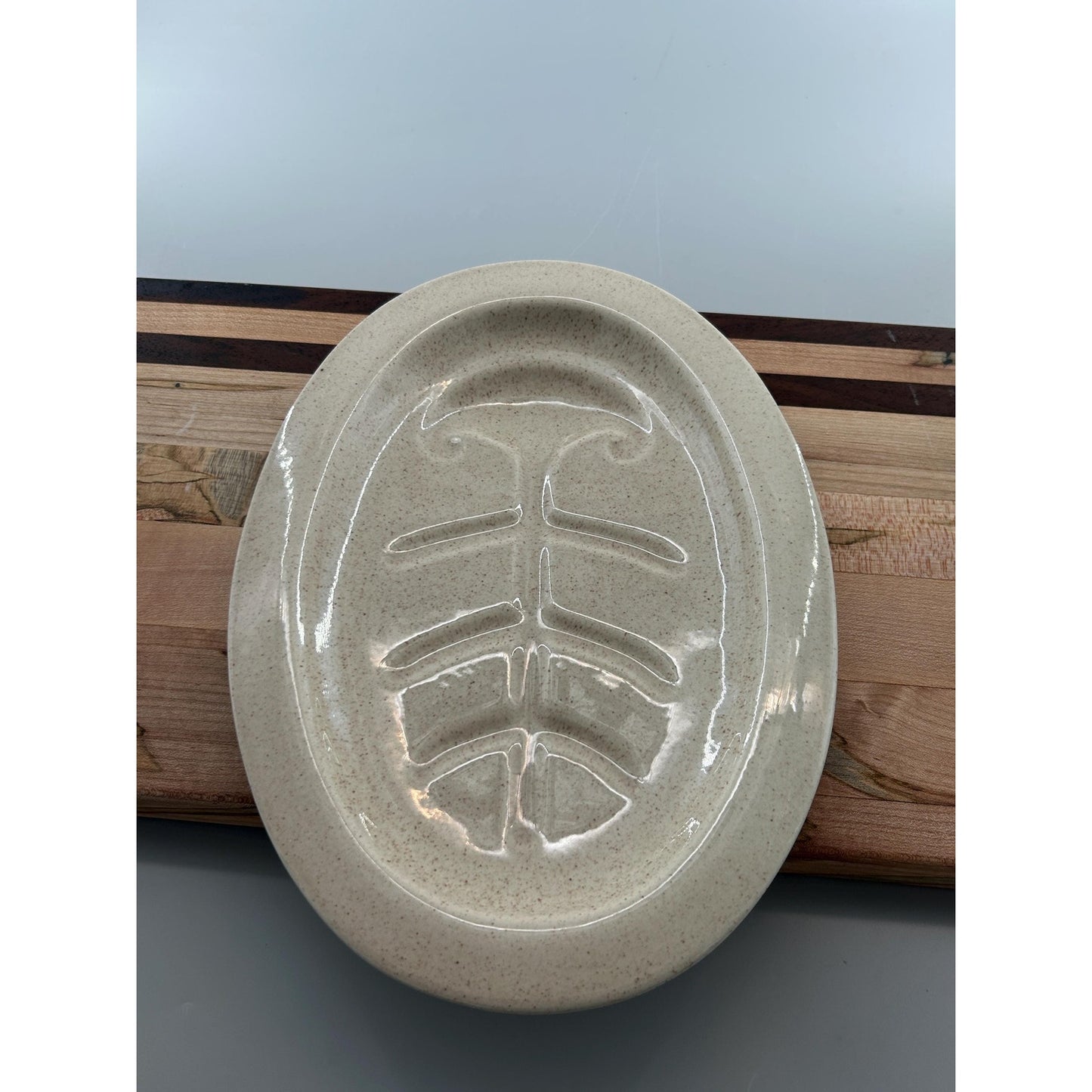 Vintage Red Wing USA Fish Platter Stoneware Fish Bone Serving Plate Speckled Mid Century Kitchen Seafood Dish 12 Inch Farmhouse