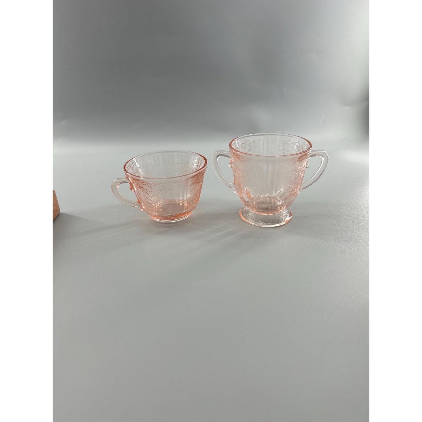 Federal Glass Madrid Pink Depression Glass Sugar & Creamer Set | 1930s Vintage Etched Tableware