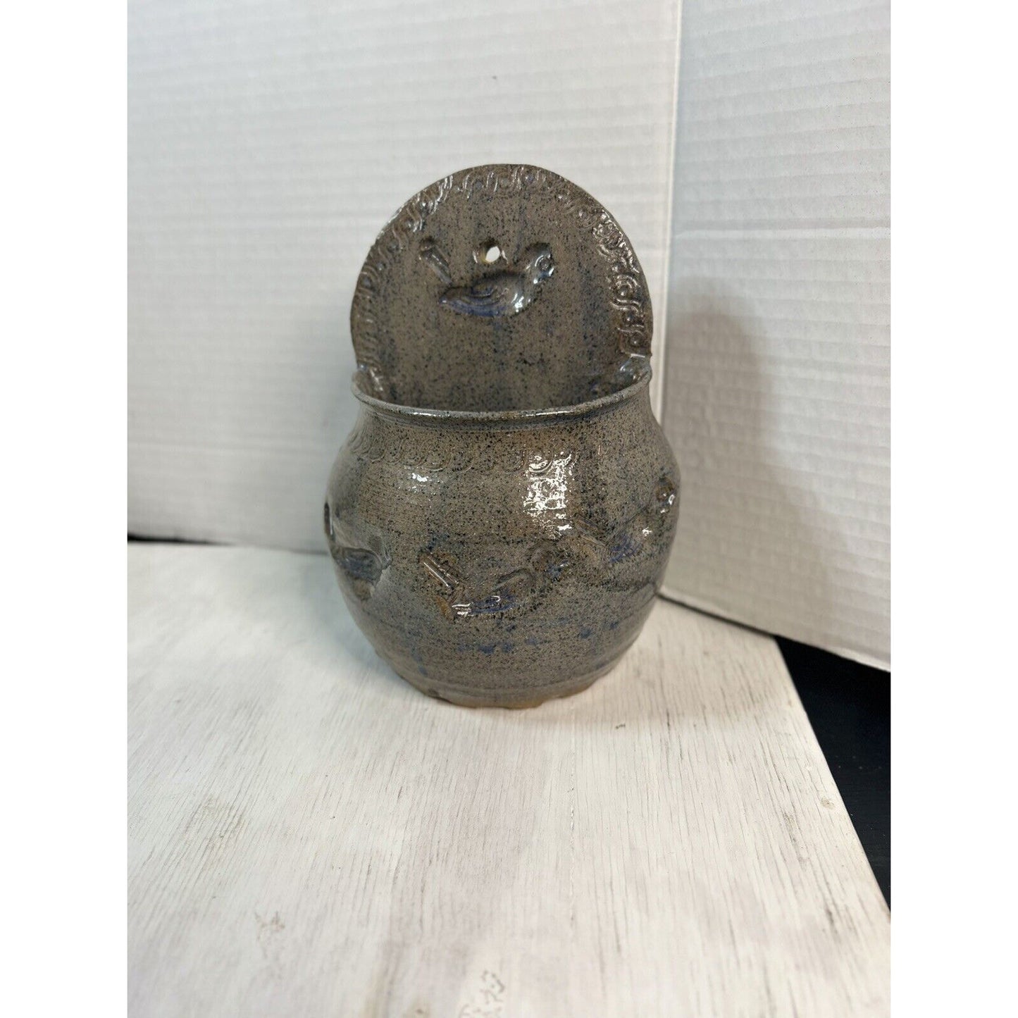 Vintage Signed "PEA" Folk Art Wall Planter — Second Example — Mid-Century Mexican Art Deco Pottery