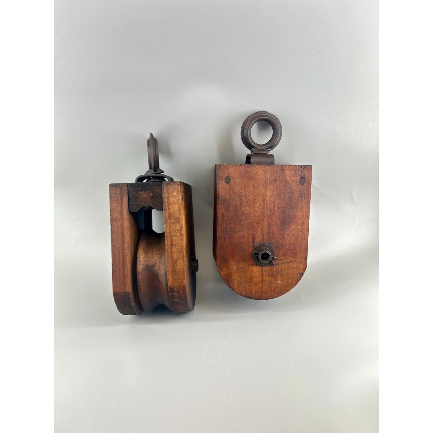 Antique Wooden Barn Pulley Block Pair Primitive Farm Hay Trolley Pulleys Rustic Industrial Farmhouse Decor Architectural Salvage
