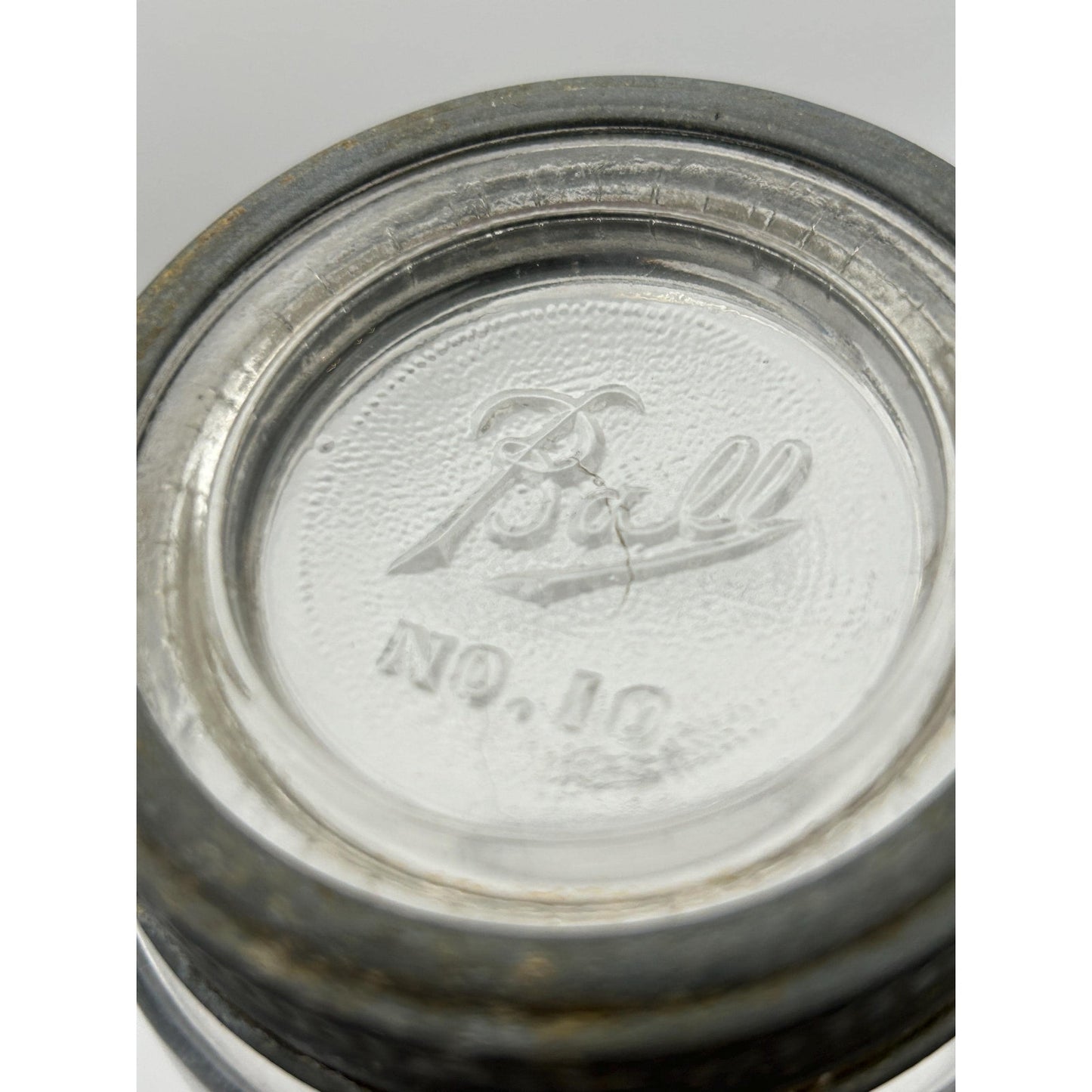 Vintage Mason Quart Fruit Jar Straight Line Clear Glass w/ Ball No. 10 Glass Lid. Gorgeous crisp embossing . With glass bubbles
