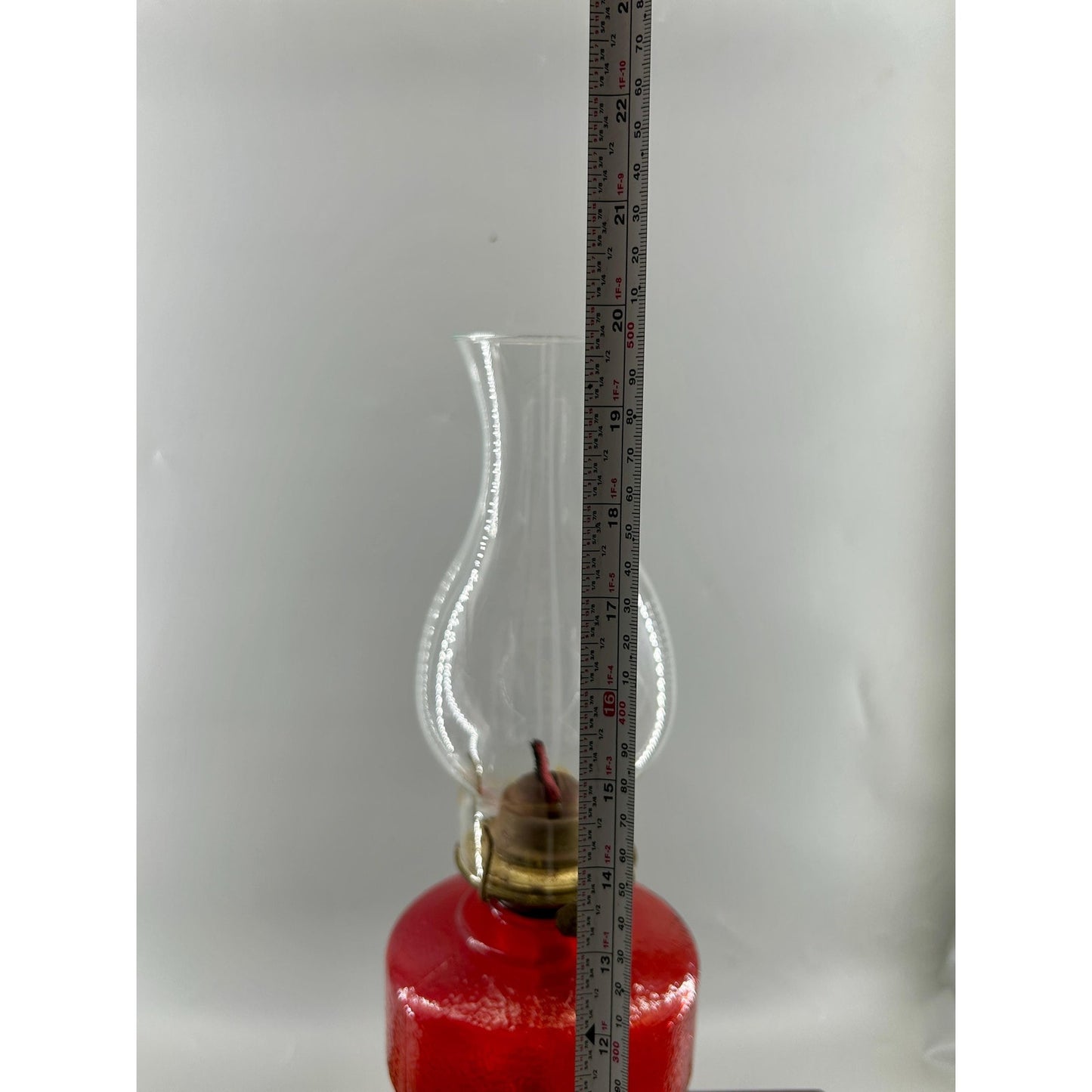 Antique Ruby Red Glass Oil Lamp 22” Tall – Figural Heron Marsh Scene Pedestal – Victorian Kerosene Parlor Lamp – Cranberry Pressed Glass