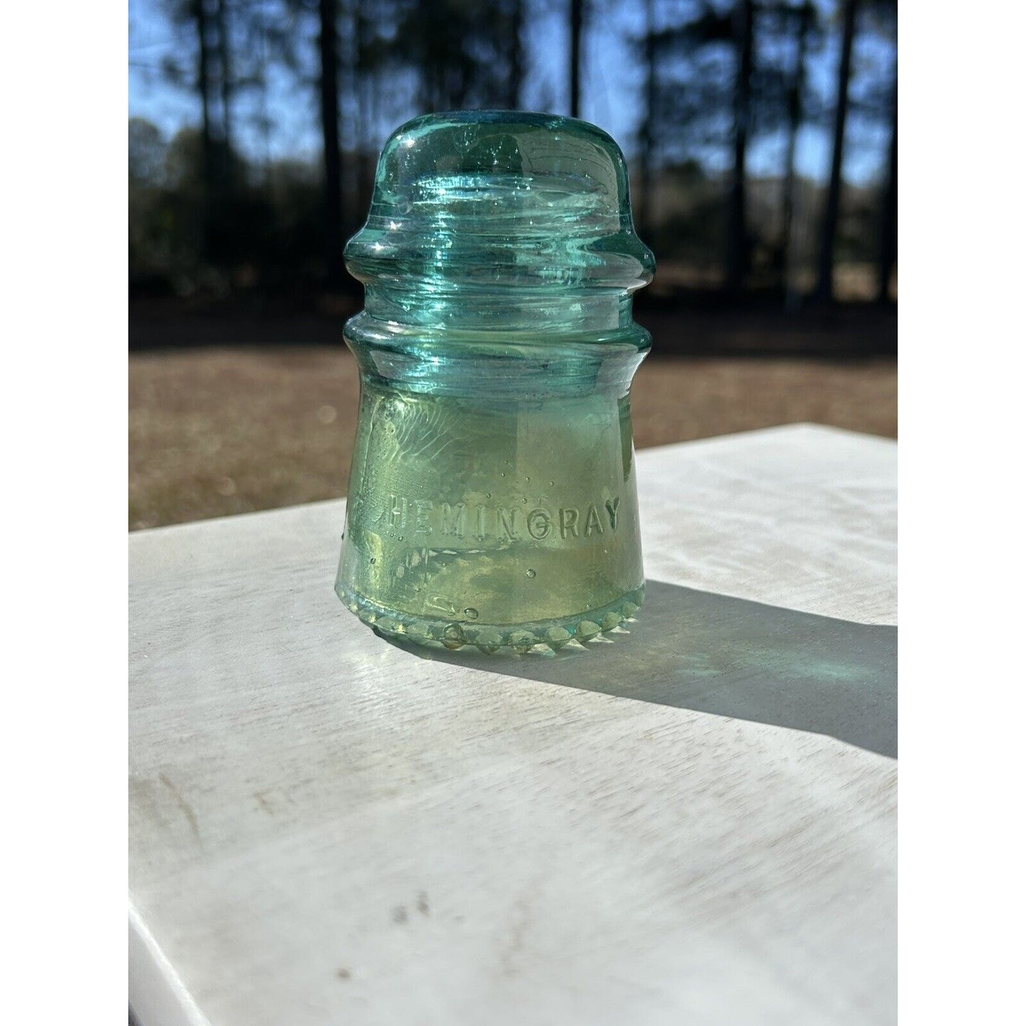 Antique Hemingray No 9 aqua insulator base patent mark