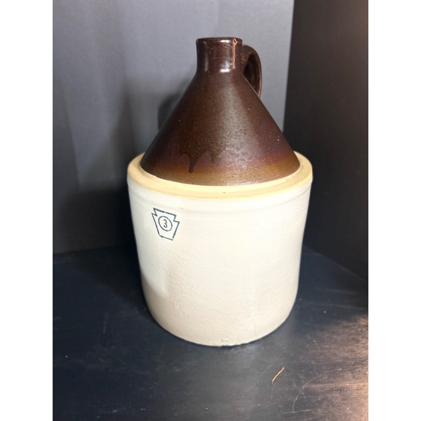 Antique Pfaltzgraff stoneware crock 3 gallon whiskey jug side view