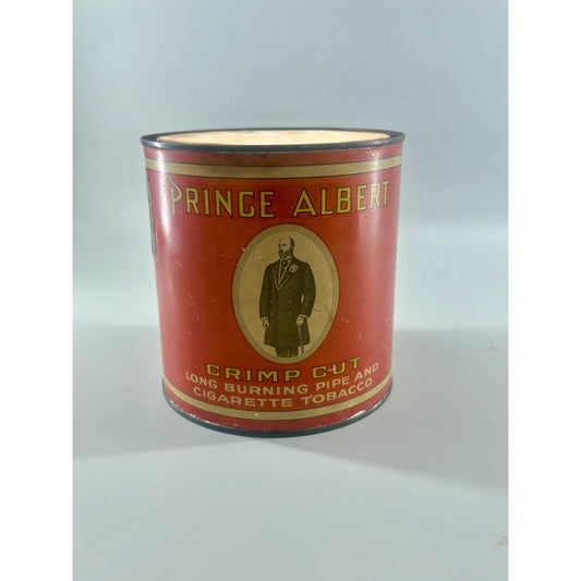 Vintage Prince Albert Tobacco Tin Crimp Cut RJR Reynolds Red Advertising Canister w Original Paper Insert Tobacciana Decor
