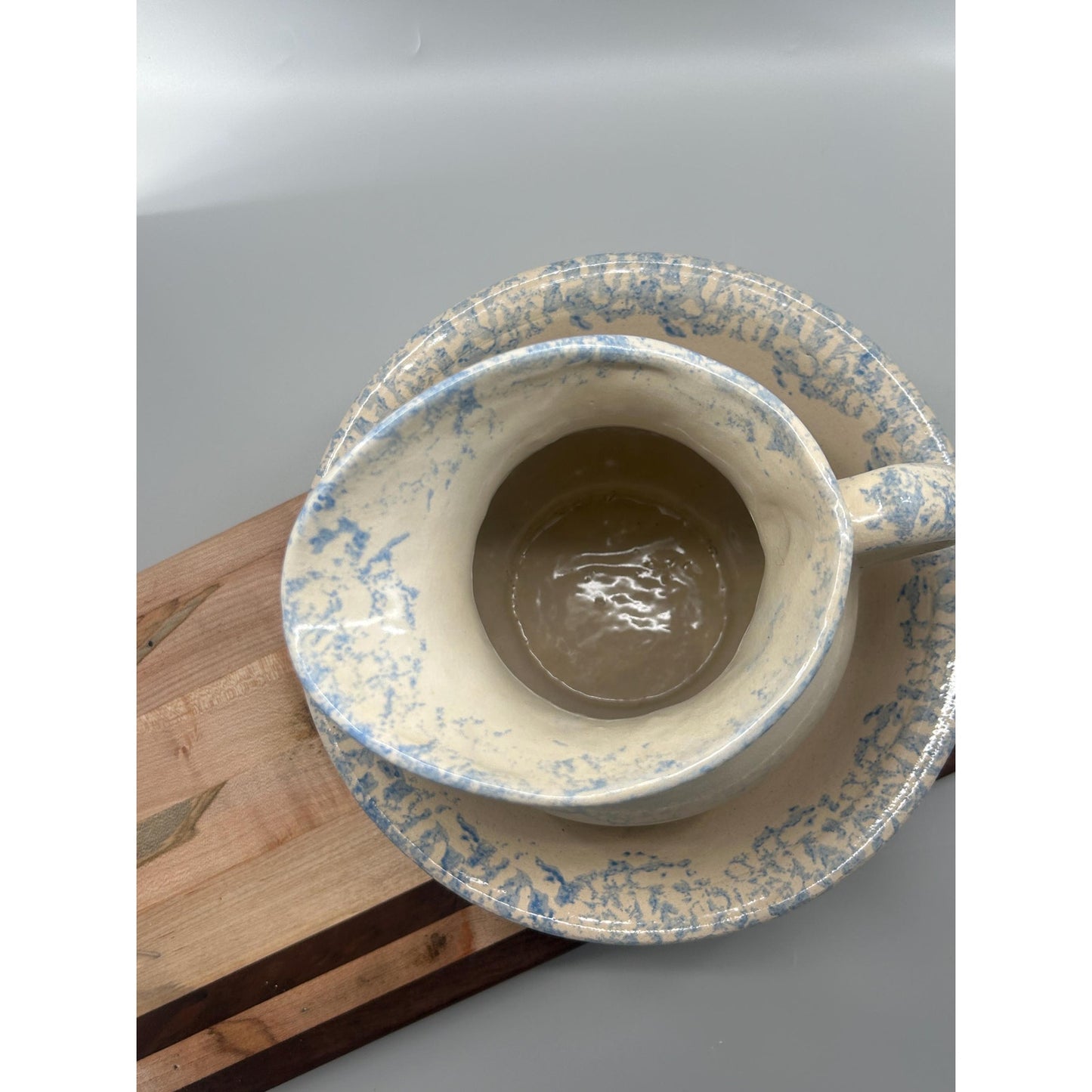 Robinson Ransbottom Blue Spongeware Pitcher and Bowl Set, RRP Pottery Stoneware Basin, Primitive Farmhouse Kitchen Decor, Rare