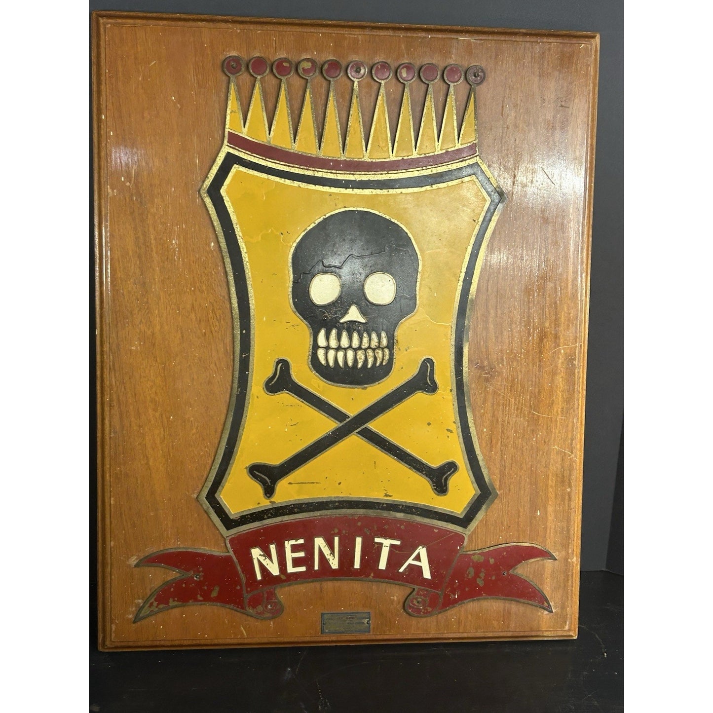 Vintage WWII NENITA EL ORO Military Plaque Philippines 1940s Wood Metal Engraved