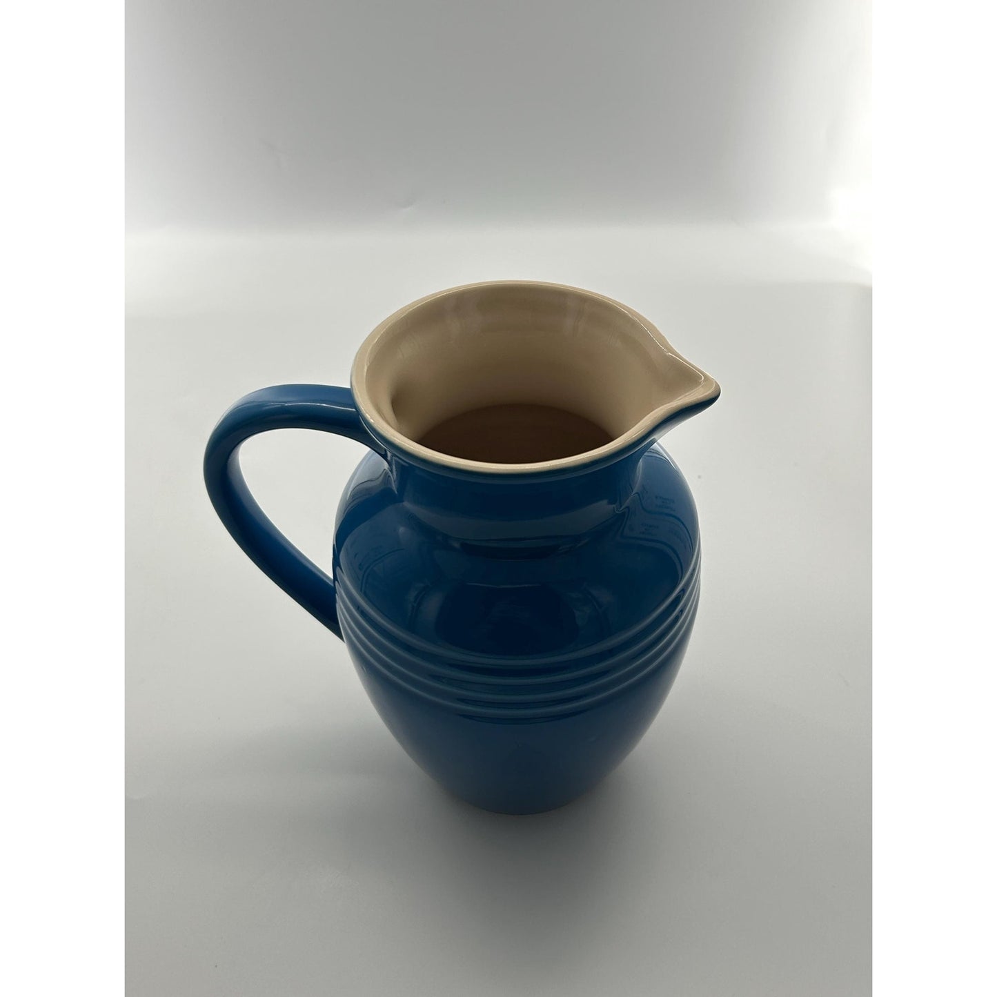 Le Creuset Marseille Blue Stoneware Pitcher Cream Interior Water Jug Farmhouse Kitchen Decor Pouring Jug French Country Decor Large Ceramic