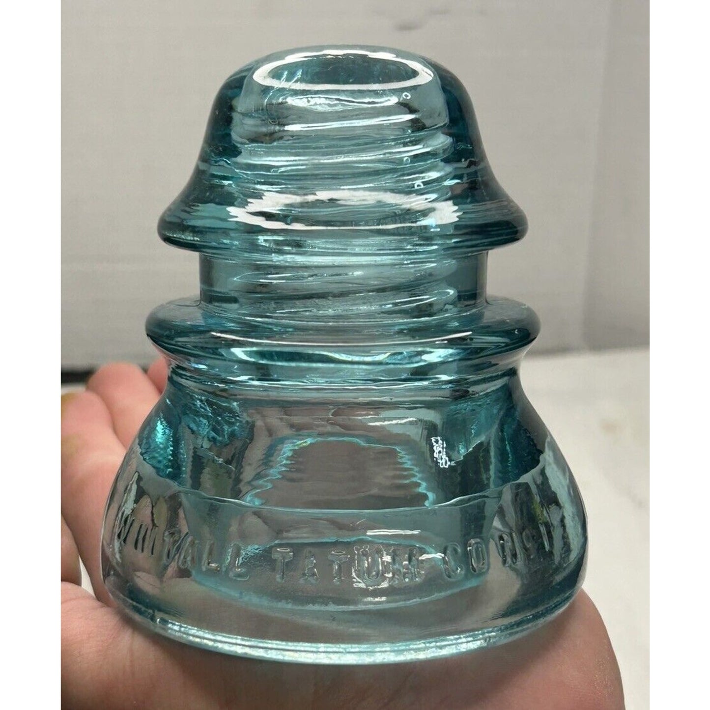 Antique Whitall Tatum Co. No. 1 Ice Blue Glass Insulator — Millville NJ — Second Example