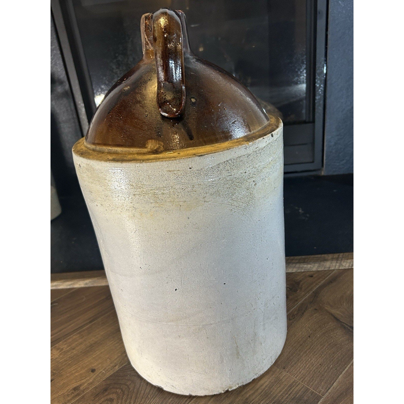 5 gallon blue star stoneware crock jug handle detail primitive