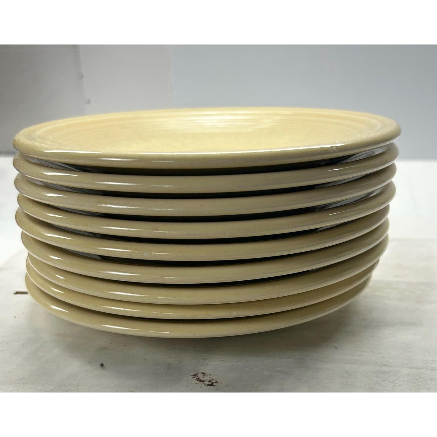 Set of 9 Vintage Fiesta Dinner Plates – Homer Laughlin Fiestaware Yellow Ivory – USA Made Lead-Free – 9”