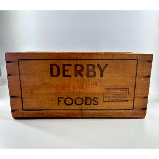 Vintage Derby Foods Wooden Crate Primitive Argentina Corned Beef Box Farmhouse Industrial Advertising Decor