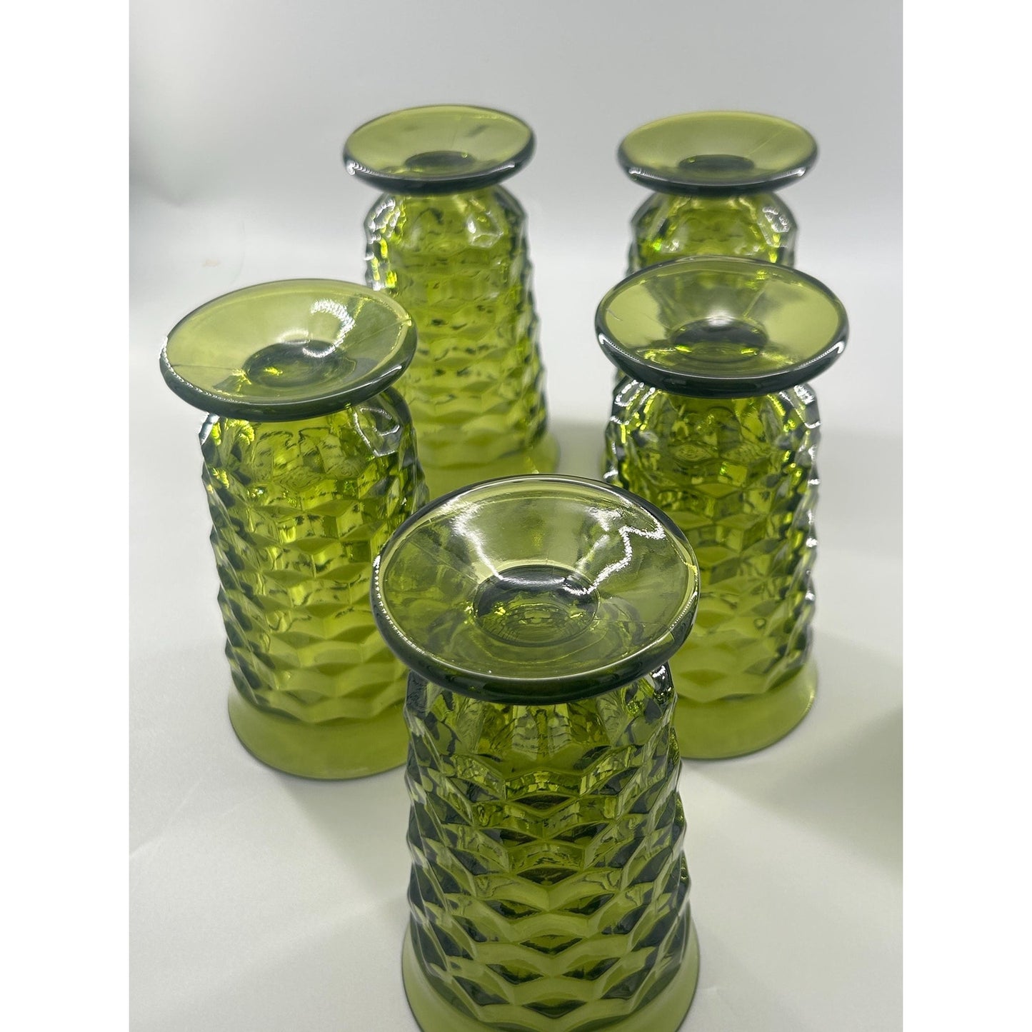 Vintage Indiana Glass Whitehall Cube Tumblers Set of 6 Avocado Green Footed Glasses Mid Century Barware Retro Drinkware