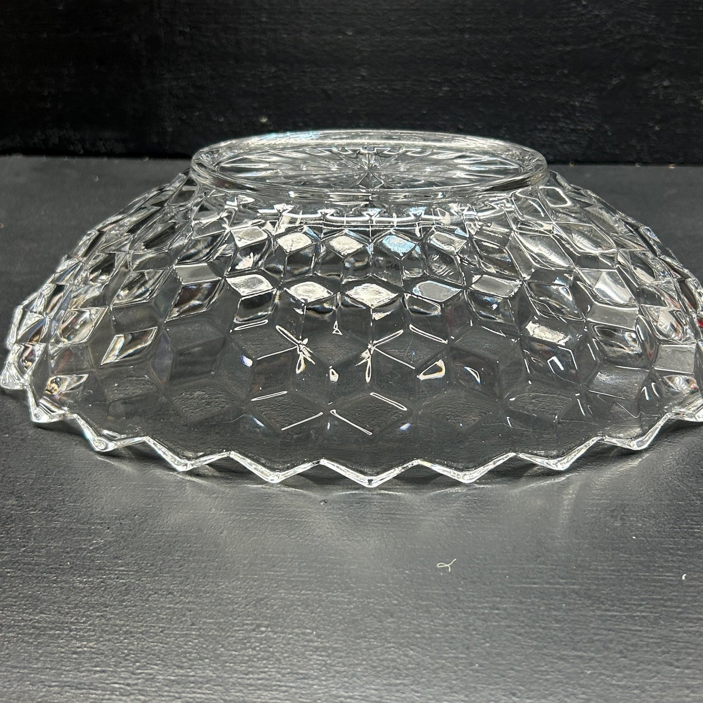 Vintage Fostoria American Clear Glass Oval Serving Bowl • Pressed Glass Cube Pattern • 9” Fruit or Salad Bowl • Elegant Tableware. Brilliant