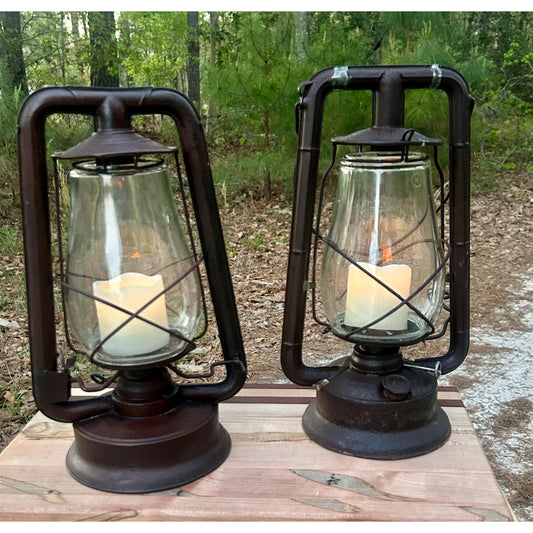 Antique Railroad Oil Lantern Pair Dietz and Monarch Tubular farmhouse lighting