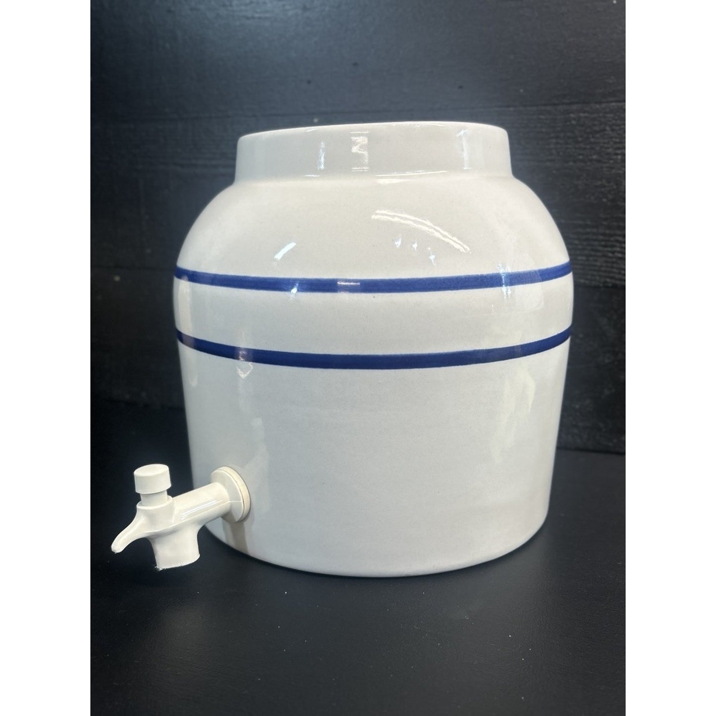 Vintage SpringWell Stoneware Water Crock Dispenser Atlanta GA Blue Stripe 2 Gal