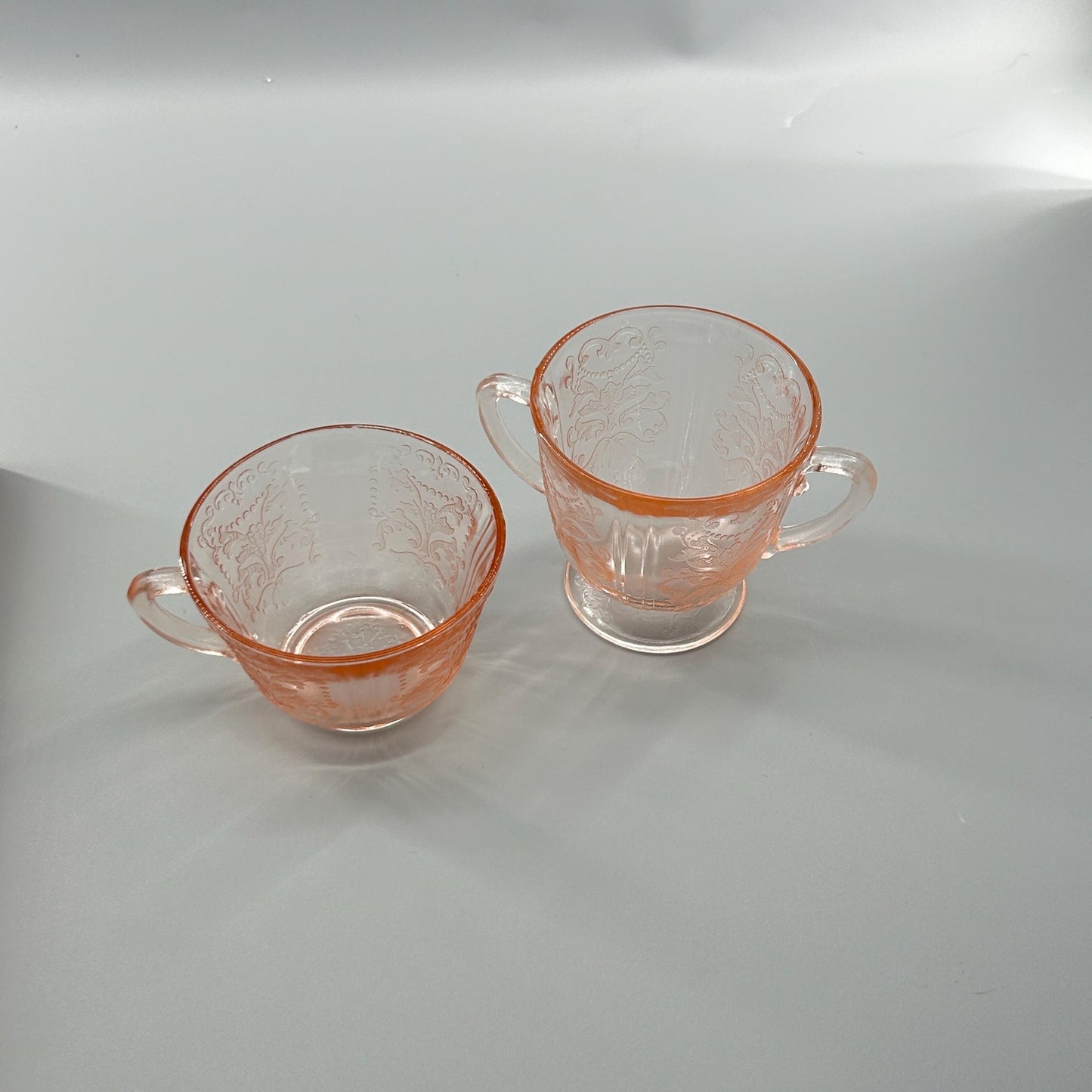 Federal Glass Madrid Pink Depression Glass Sugar & Creamer Set | 1930s Vintage Etched Tableware