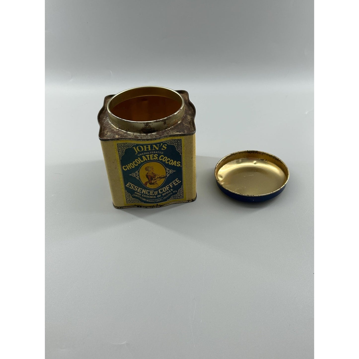Antique John Packard Essence of Coffee Tin Victorian Advertising Louisville KY