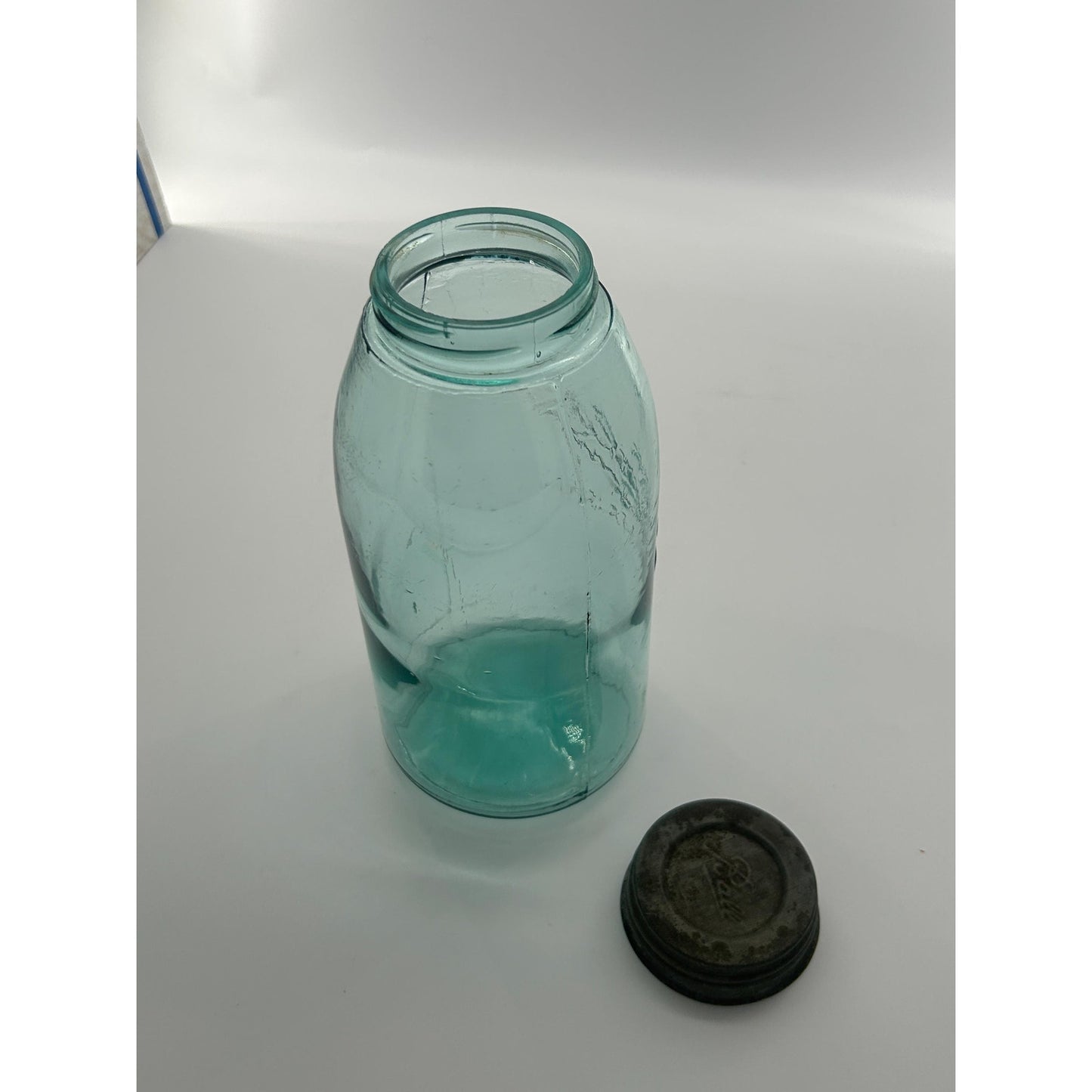 Antique Ball Triple L Half Gallon Aqua Mason Jar 1900–1910 Early Script Fruit Jar Ball Bros Glass Embossed Original Zinc Lid