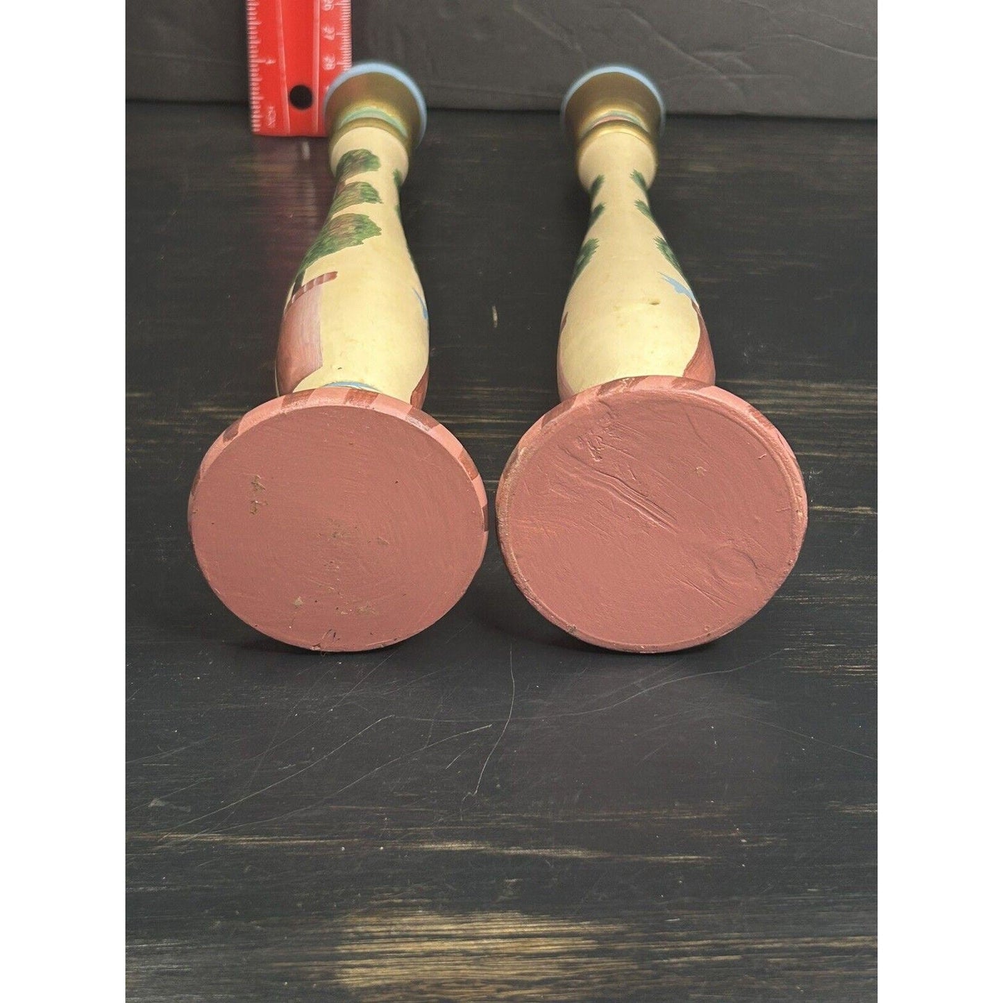 Folk Art Hand-Painted Wooden Candle Holders – Southwestern Bird Design