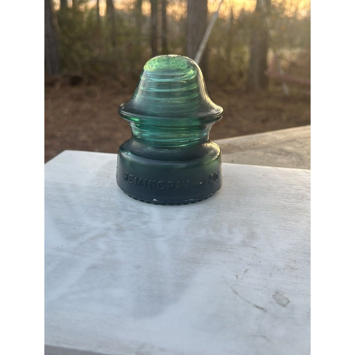 Vintage Hemingray emerald green No 20 insulator base mark