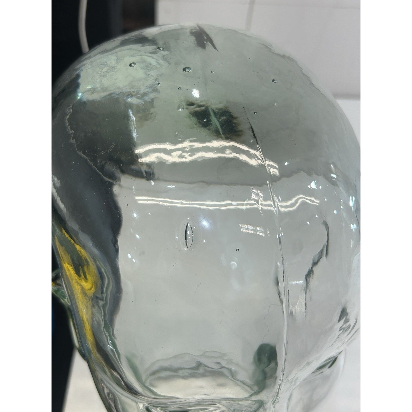 Vintage Glass Mannequin Head Clear with Green Tint & Bubbles Store Display 11.5”