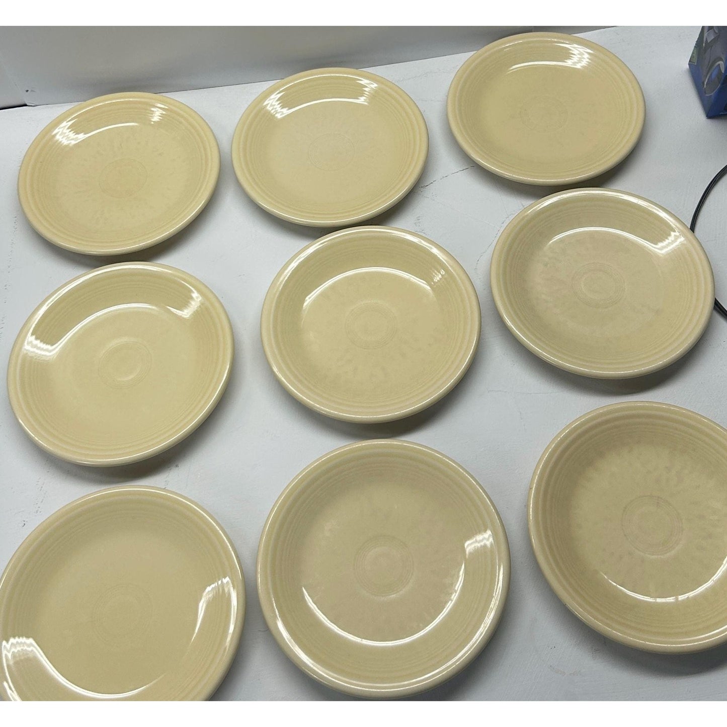 Set of 9 Vintage Fiesta Dinner Plates – Homer Laughlin Fiestaware Yellow Ivory – USA Made Lead-Free – 9”