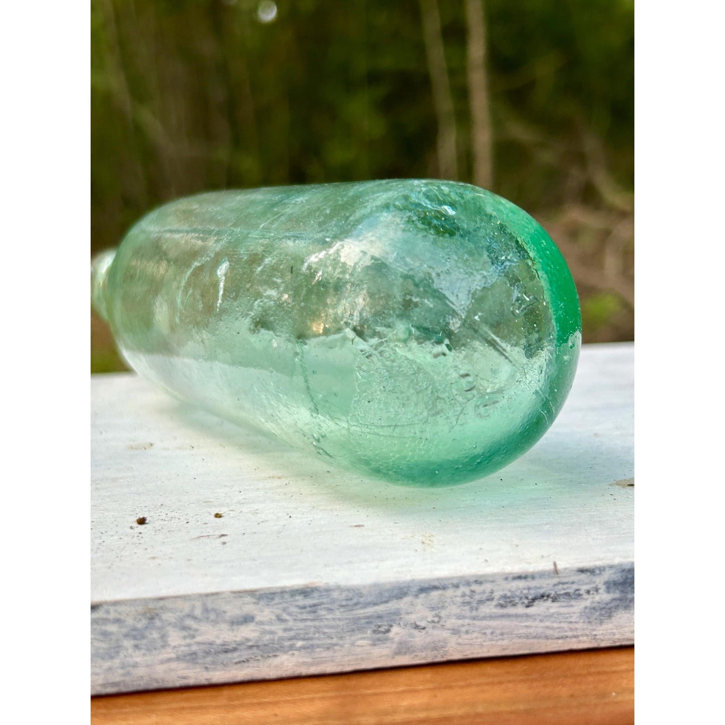 Antique Rare Aqua Whiskey Bottle c1870-1885 Applied Collar Hand Blown Whittle Glass Deep Push Up Base. Scarce find.