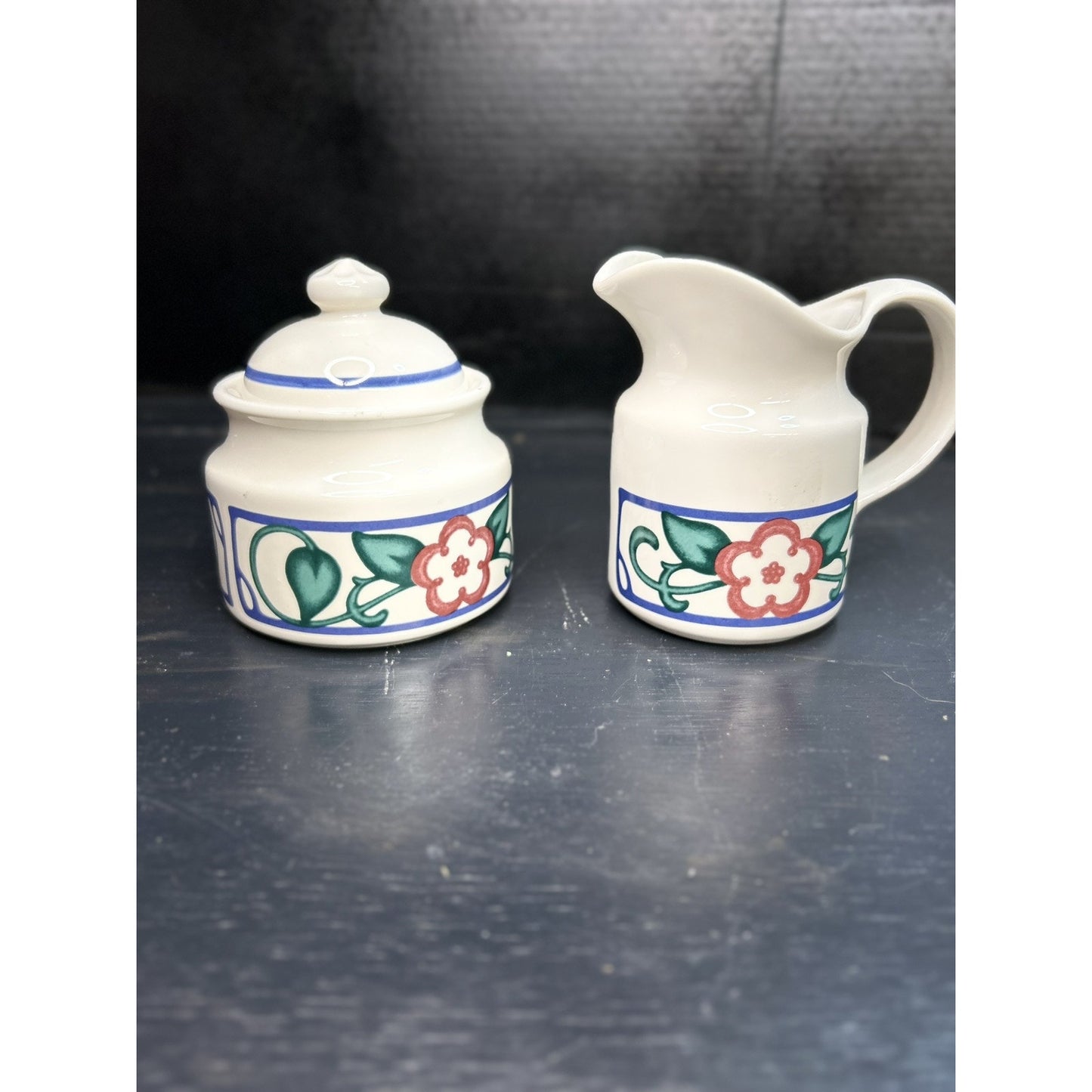 Pfaltzgraff Arbor Vine creamer and sugar back view MCM