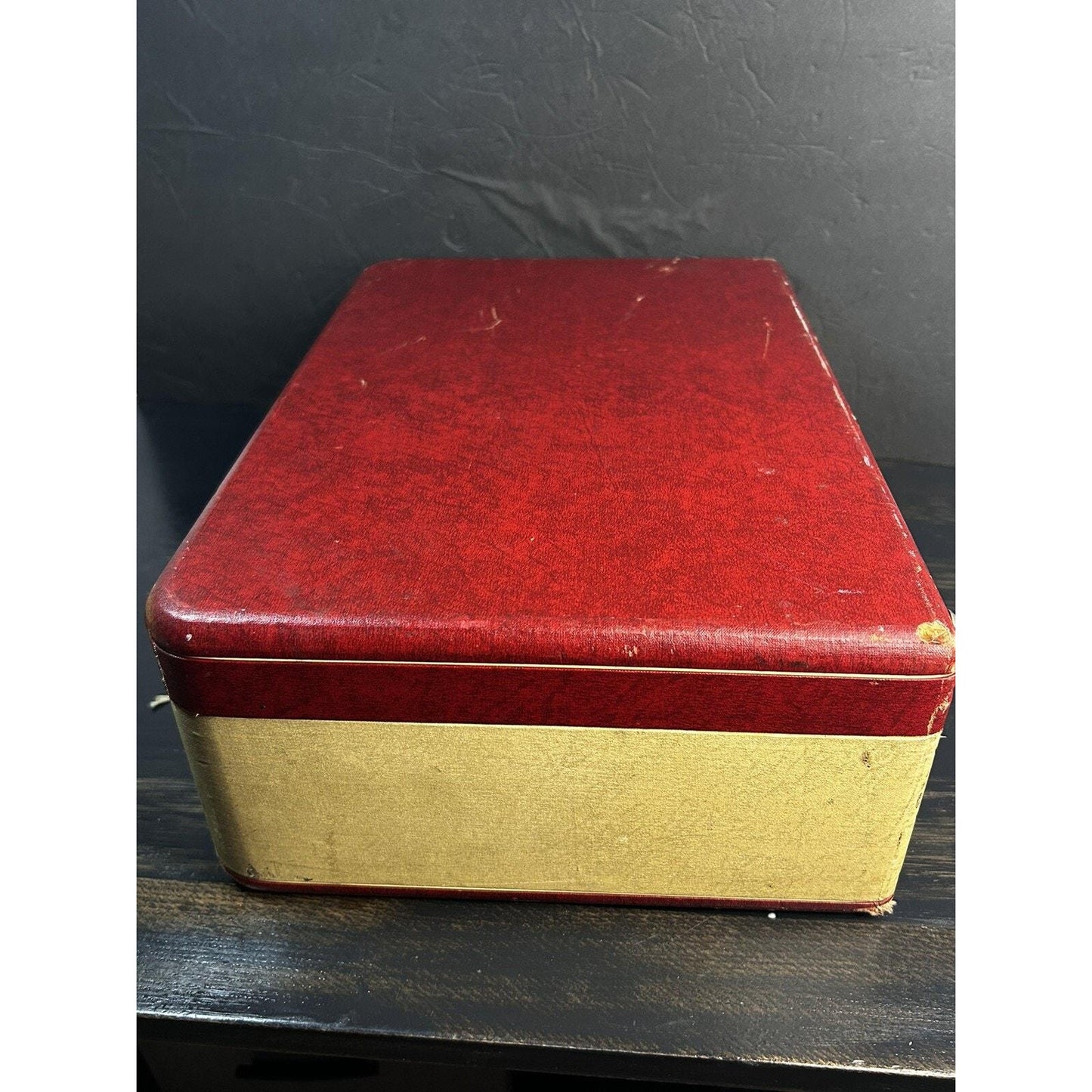 Vintage 1950s Red Vanity Train Case Hard Shell Makeup Case Bakelite Handle Travel Case