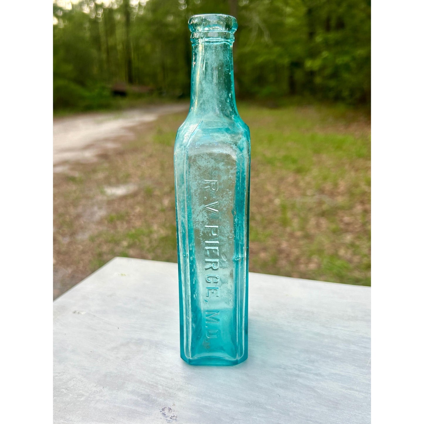 Antique Dr Pierce Golden Medical Discovery Aqua Blue Medicine Bottle Buffalo NY Patent Medicine c1880s