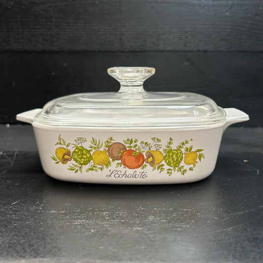 Vintage Corning Ware L'Echalote A-1-B 1Qt Casserole Dish — Spice of Life Pattern — Original Pyrex Lid — USA Made