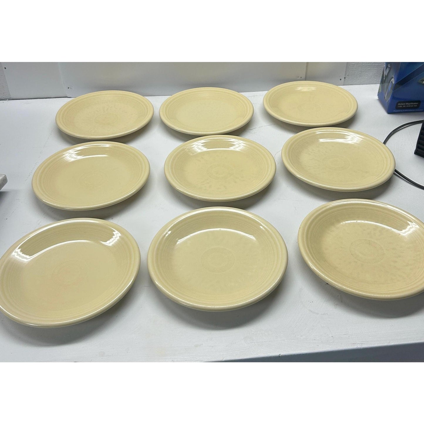Set of 9 Vintage Fiesta Dinner Plates – Homer Laughlin Fiestaware Yellow Ivory – USA Made Lead-Free – 9”
