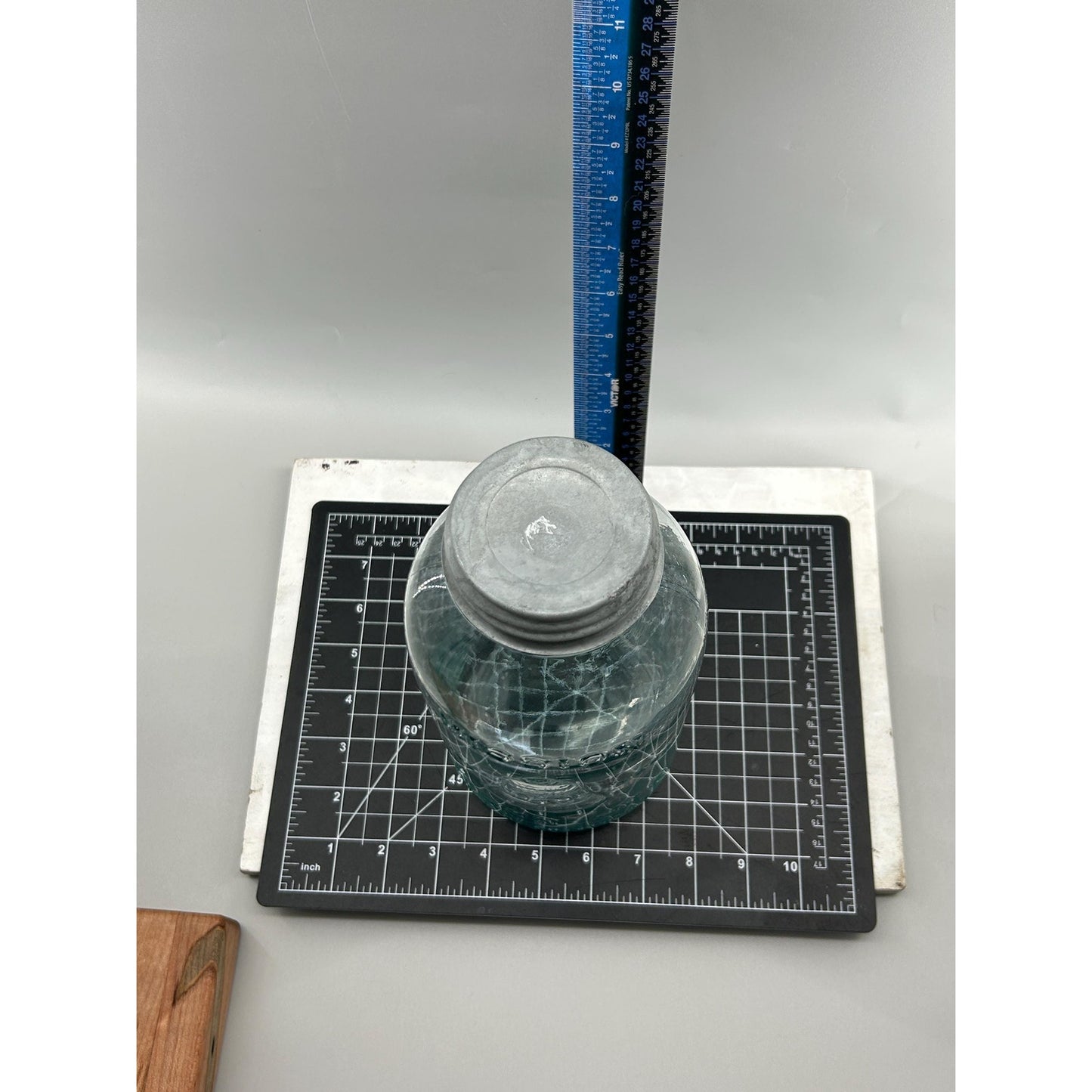 Mission Bell Mason Aqua Blue Glass Liberty Bell Trade Mark Scarce Hazel Atlas Half Gallon Zinc Lid