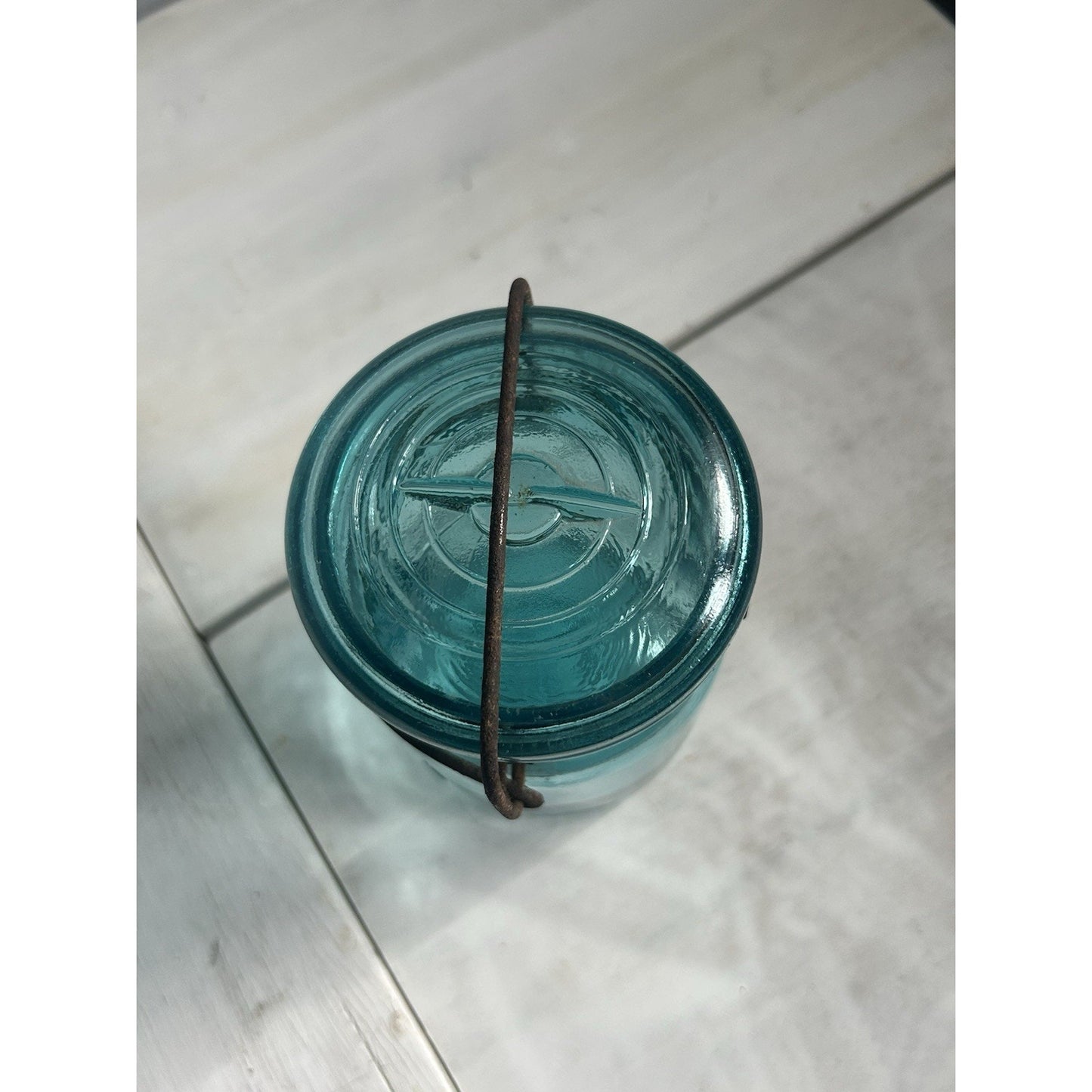 Vintage Ball Sure Seal Pint Mason Jar Blue Aqua Wire Bail w/ Lid – 1930s USA