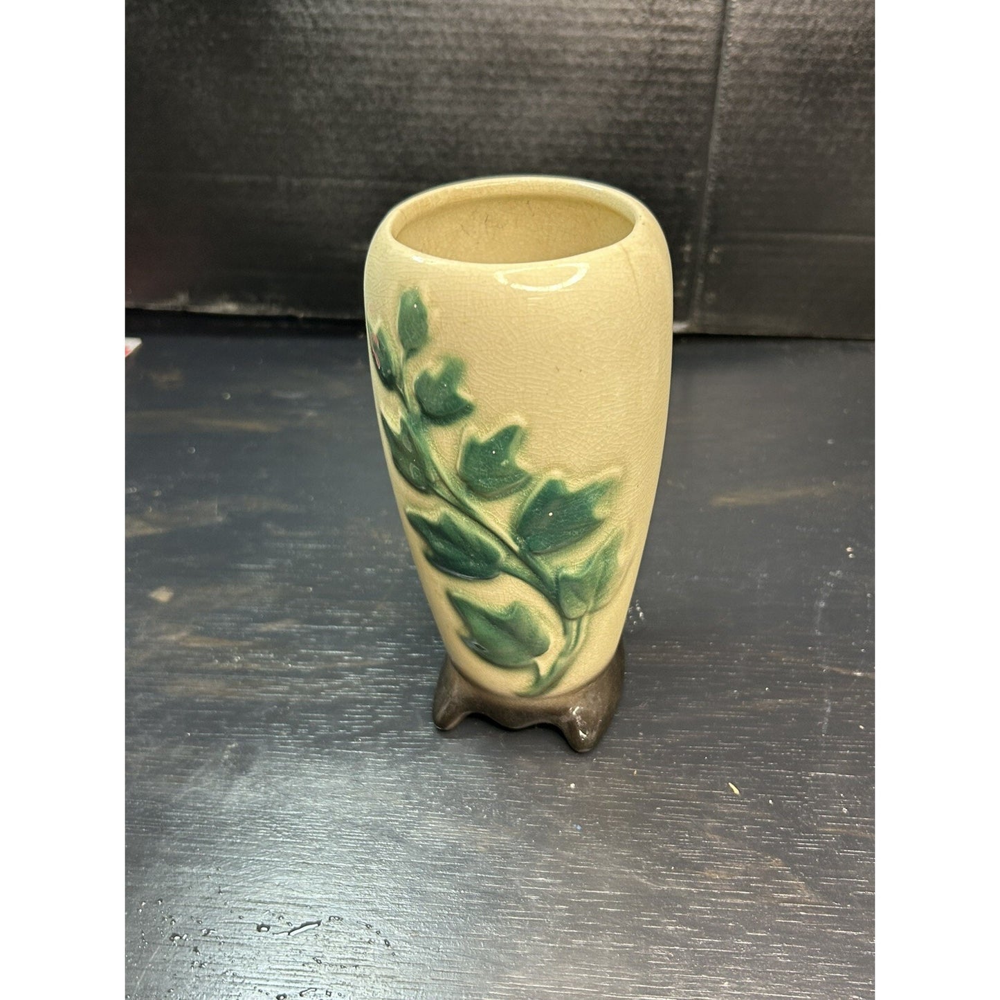 Vintage floral leaf porcelain vase top opening interior view